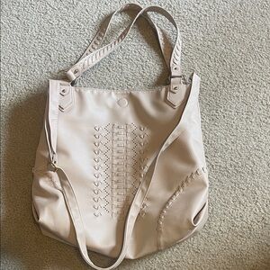 Women’s Cream Tote Bag with Woven Accent